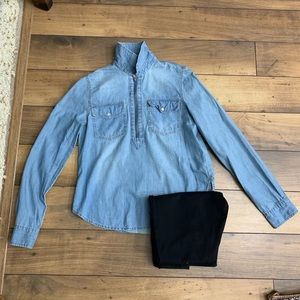 3/$25 R1893 chambray shirt with front zip Size S